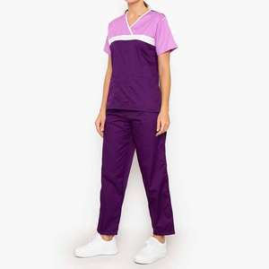 Uniforme d'hôpital sur mesure en couleur contrastée, 100% polyester nylon, jersey à manches courtes et pantalon, uniforme de travail pour femmes - Product Image 4