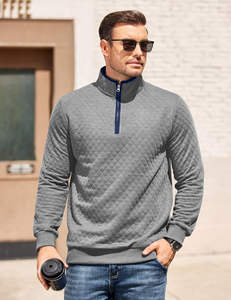 Sudadera con Capucha Acolchada para Hombre, Informal, de Manga Larga, con Cierre de Cremallera de un Cuarto, Tejida, Lisa, para Invierno - Product Image 2