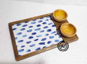 Modern Design for Mango Wood <b>Chip</b> & Dip Platter Enamel Finish Stylish Wooden Sauce Bowl Serving <b>Tray</b> for Snacks Parties - Product Image 3