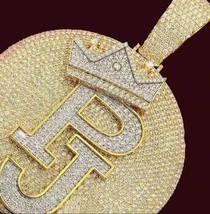 Colgante de moissanita de 5 quilates chapado en oro amarillo de 14 quilates, colgante personalizado de Plata de Ley 925, disco circular, solo Diamante, colgantes, tipo de dijes - Product Image 5