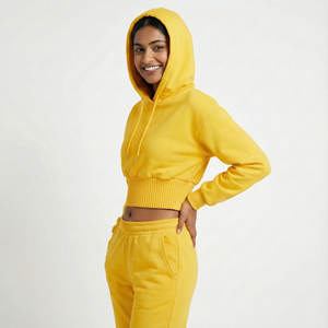 Sweat-shirts à capuche courts pour femmes en molleton de coton lourd sur mesure OEM, taille large, style élégant, épaules tombantes, pull à capuche court - Product Image 2