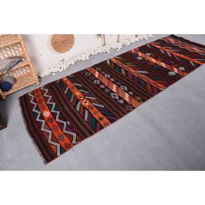 Classique bohème marron Orange Vintage tapis turc 3.6 X 10.2ft Rectangle Patchwork Design laine Viscose Latex tapis de chevet - Product Image 2