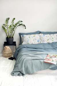 Cotton Duvet Cover <b>Set</b> 2 Matching <b>Pillow</b> Cases Dusty Blue Quilt Cover Coconut Buttons Stonewashed Fabric Comforter Home Hotel - Product Image 5