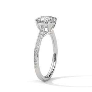 Bague de fiançailles solitaire en or massif avec diamant de laboratoire taille coussin 2 carats et bande pavée, disponible en or jaune, or rose et or blanc, pureté VVS - Product Image 6