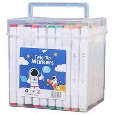 80/168 Colors Twin Tip Markers Double Ended Drawing <b>Pens</b> <b>White</b> Barrel Set Clear Plastic Carrier Case UV Printing Art Class 1 - Product Image 3