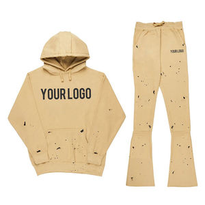 Chándal lavado con ácido personalizado, traje de jogging de algodón, traje de chándal bordado, pantalones de chándal acampanados y sudaderas con capucha, conjunto de chándal desgastado para hombre - Product Image 6
