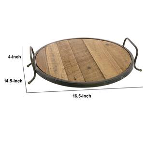 Plateau rond en bois d'acacia, support en fer, vente en gros, offre spéciale - Product Image 2