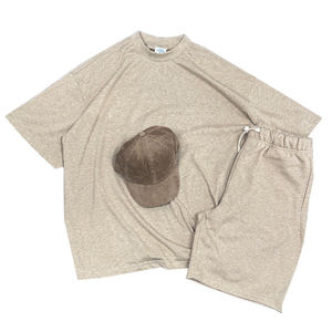 Ensemble deux pièces personnalisé pour hommes-T-shirt oversize à col haut et short respirant-Style estival décontracté - Product Image 1