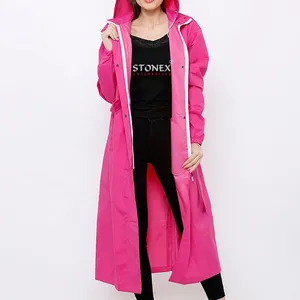 PVC Long Raincoat Thick Rainwear Waterproof Hike Unisex Women Rain Coat With Transparent Brim