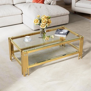 Table basse géométrique carrée moderne et écologique de luxe léger avec métal et verre pour la maison, l'hôtel, le bureau, l'appartement - Product Image 2