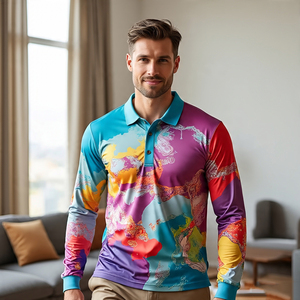 Polo con estampado de sublimación completa para hombre, camiseta Polo de sublimación de poliéster 100% para hombre, camiseta Polo de manga larga de verano y primavera para hombre - Product Image 1