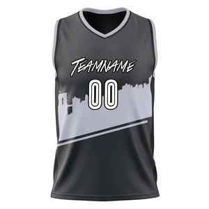 Maillot de basket-ball de qualité supérieure personnalisé pour les jeunes avec options de placement du logo Impression double face gris foncé Skyline - Product Image 2