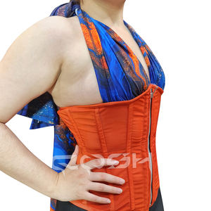 Corset en satin orange pour femme avec fermeture éclair, sous-poitrine, cintrant la taille, avec détail de boucle de soutien-gorge en marbre bleu - Product Image 3