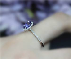 แหวน Tanzanite สีฟ้าสุดสวยแหวนรัศมีเพชรอันโอชะ/เครื่องประดับแทนซาไนต์ทรงรี14K Tanzanite - Product Image 3