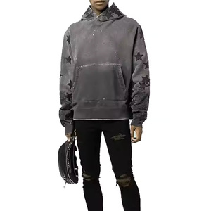 Sudaderas con capucha de lavado ácido mezclado de algodón de alta calidad, nuevo diseño elegante con parches de estrellas bordados con patrón 3D para invierno - Product Image 6