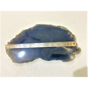 Vente en gros pierre semi-précieuse Feng Shui plateau de service en agate grise bord naturel fait à la main bord rugueux plateau de service tranches de pierres précieuses - Product Image 1