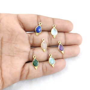 8x6mm Lapis Lazuli Tear Drop Pendentif Plaqué Or Argent Sterling 925 Fantaisie Lunette Réglage Fête Charme - Product Image 2