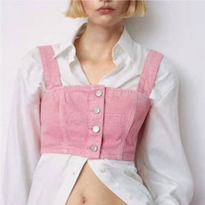 Diseño personalizado Uso al aire libre Mujeres Denim Crop Top Color sólido Cómodo Mujeres Denim Crop Top - Product Image 6