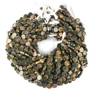Cuentas sueltas con forma de moneda lisa de unakita verde Natural con acabado liso de grado superior para collar y pulsera hechos a mano, artesanía de la India - Product Image 1