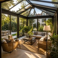 Solárium Contemporáneo de Aluminio con Doble Vidrio Templado Aislante, Impermeable y con Aislamiento Térmico para Uso en las Cuatro Estaciones