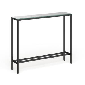 Modern Black <b>Glass</b> <b>Console</b> <b>Table</b> with Sleek Minimal Metal Frame for Stylish Entryway Decoration Finish - Product Image 1