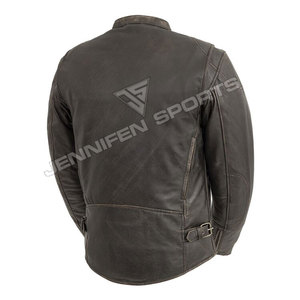 Blouson en cuir de moto pour homme, en cuir de vache véritable, lisse, avec poches poitrine, fermeture éclair, coupe-vent respirant, hiver - Product Image 2