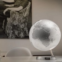 Globe de bureau Art Déco Waypoint de 12 pouces en argent, carte du monde illuminée faite à la main, série Designer, artisanat métallique