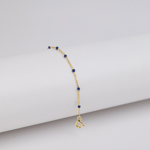 Dark Blue Enamel Design Gold Plated Turkish Handcrafted Wedding Trendy 925 Sterling Silver <b>Chain</b> Bracelet - Product Image 3