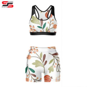 Ensemble de vêtements de fitness pour femmes imprimé par sublimation Ensemble de soutien-gorge de sport à motif solide avec fermeture à la taille élastique Ensemble de deux pièces pour l'entraînement - Product Image 4