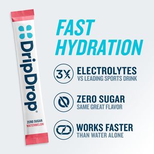 DripDrop Sachets d'hydratation sans sucre, mélange de poudre d'électrolytes pour boisson - Citron vert, Pastèque, Pêche, Fruit de la Passion, 16 sticks - Product Image 2