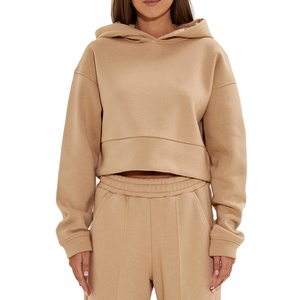 Custom Womens Cropped Hoodie Sweatshirt Pullover Blank Hooded <b>Top</b> OEM ODM Wholesale Apparel Supplier - Product Image 1