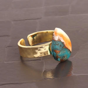 Bijoux tendance en forme de poire, mohave, huître, turquoise, plaqué or, bague ouverte réglable, vente en gros, déclaration de prix, bague cadeau - Product Image 3