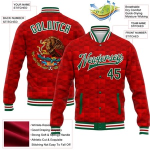 Personalizado rojo Kelly verde-blanco México 3D Bomber Full-Snap Varsity Letterman chaqueta cortavientos vintage hombres Varsity chaqueta - Product Image 3