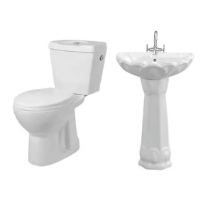 Vente en gros d'articles sanitaires Suite deux pièces en céramique cuvette de toilette et lavabo sur pied ensemble de toilette en céramique à bas prix de l'Inde - Product Image 3