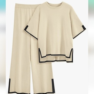 Conjunto de Punto Premium para Mujer, Top de Corte Holgado de Moda y Pantalones de Pierna Ancha, HECHO EN INDIA, Informal, Sólido y Holgado para Primavera/Verano - Product Image 1