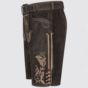 Premium Cow Suede Leather Lederhosen | High Street Solid Canvas Mid Waist Shorts | OEM <b>Oktoberfest</b> <b>Costume</b> - Product Image 5
