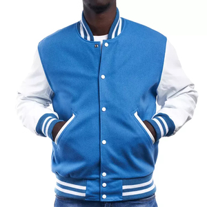 Custom Wholesale Varsity Jacket Black <b>Wool</b> Body with <b>White</b> Leather Sleeves button up baseball jacket letteman - Product Image 6