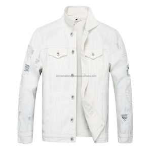 Veste de sport blanche décontractée pour hommes Veste en jean imperméable vintage personnalisable en polyester tricoté en gros Veste en jean - Product Image 1