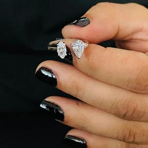 แหวนเพชรรูปลูกแพร์สีทอง14K & ประดับเพชร CZ สำหรับวงแหวนหมั้นแหวนหมั้นเพชรตัดทรงลูกแพร์ & มาคีส์ - Product Image 4