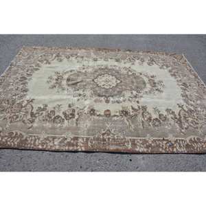 Vintage Turkish <b>Rug</b> 6.6 X 9.3ft Classic Brown Beige <b>Boho</b> Style Patchwork Flat Weave Wool Latex for Living Room Jute Carpet - Product Image 3