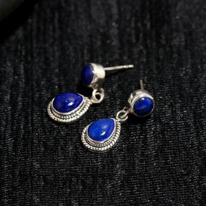 925 Sterling Silver Classic <b>Stud</b> <b>Earrings</b> Anniversary & Party Gift with Lapis Lazuli Gemstone <b>Fine</b> <b>Stud</b> <b>Earrings</b> for Women - Product Image 3