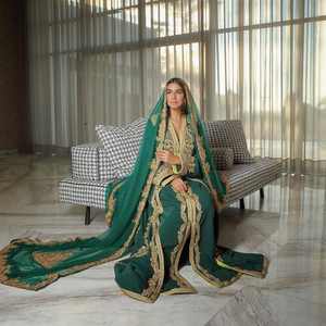 Caftán marroquí nupcial de gasa de seda verde hecho a mano/estilo informal caftán - Product Image 1