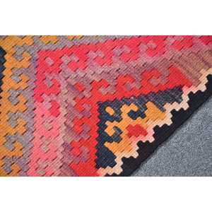 Turkish Rug, 2.9x10.3 ft Vintage Rug, <b>Red</b> Animal Print <b>Wool</b> Rug - Product Image 5