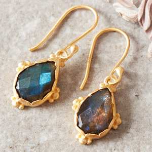 <b>Top</b> New Arrival 925 Solid Sterling Silver Indian Fashion Pear Cut Labradorite Gemstone Bezel Set <b>Earrings</b> Gold for Parties - Product Image 1