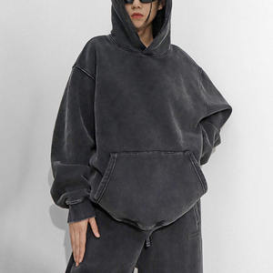 Survêtement en coton délavé à l'acide avec logo personnalisé pour femmes, imprimé bouffant, ensemble pantalon de survêtement et sweat à capuche - Product Image 2