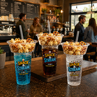 Gobelet 2-en-1 AT PACK 700ml pour collation et boisson avec paille et plateau à popcorn, en PP imprimé sur mesure pour cinéma, café, à emporter