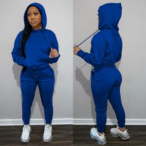 Vente en gros de survêtements de sport en molleton uni d'hiver, taille plus, manches longues, à capuche, ensemble 2 pièces pour femmes - Product Image 4