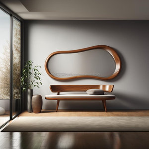 Espejo de Vanidad Redondo de Pared KALATRI, Hecho a Mano, Ligero, Ecológico, Estilo Art Deco, con Marco de Madera Real - Product Image 1