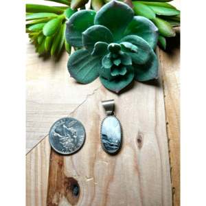 Navajo Handmade Sterling Silver Pendant with White Buffalo Bezel Setting Inlay - Product Image 2