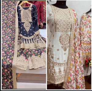 Traje Sharara de tela de imitación Georgette negra de tendencia, traje de Garara de fiesta de temporada de boda de trabajo de impresión Digital - Product Image 6